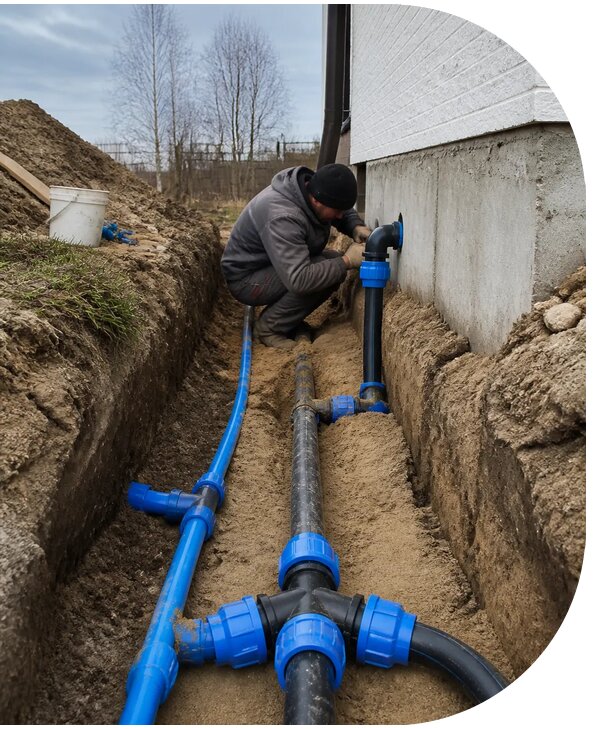 Монтаж наружного водопровода на участке под ключ в Торжке